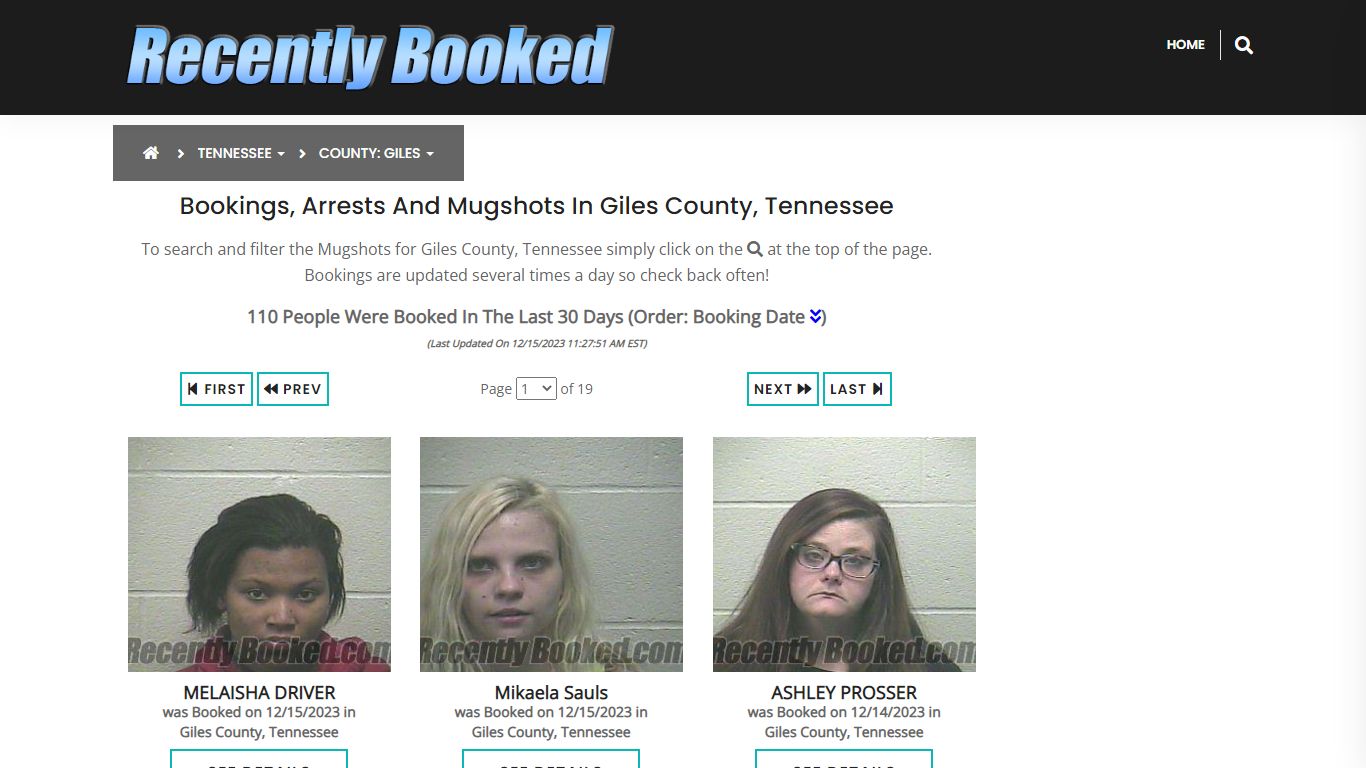 Recent bookings, Arrests, Mugshots in Giles County, Tennessee